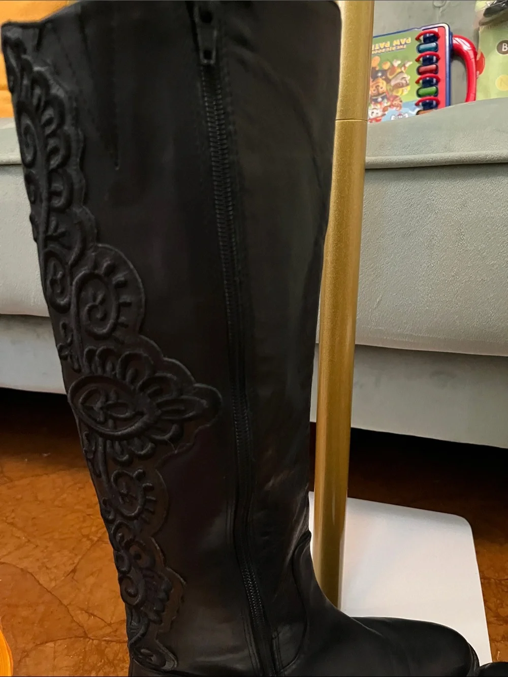 Gianni Bini Black Over-the-Knee Boots with Embroidered Detail Sz US6.5 Womens